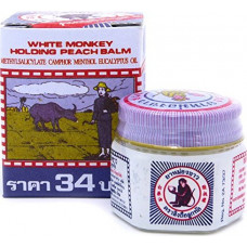White Monkey Holding Peach Balm 18g Jar - Relief of Muscular Aches and Itchiness